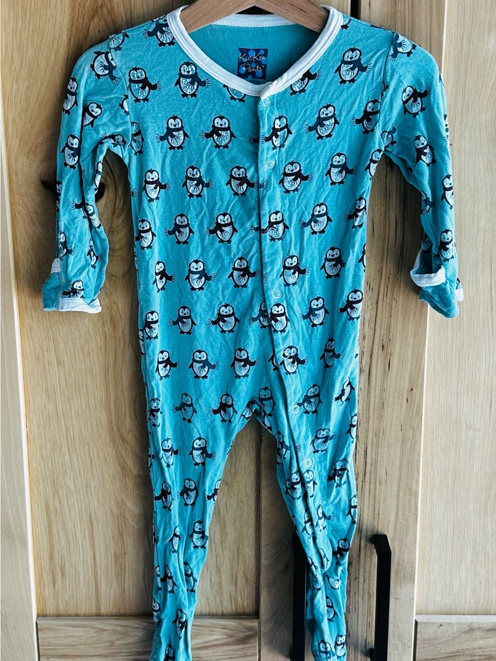 Kickee Pants Teal Penguin Print Zip-Front Footie PLAY condition